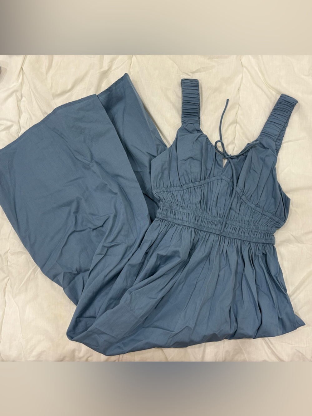 ASOS Dusty Blue Smocked-Strap Maxi Dress